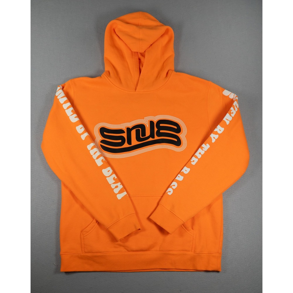 Snug Mens Hoodie Original Authentech Graphic Raver Pullover Orange Large Y2K